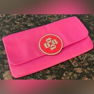 Ted Baker monogram leather fold over clutch in fuchsia pink